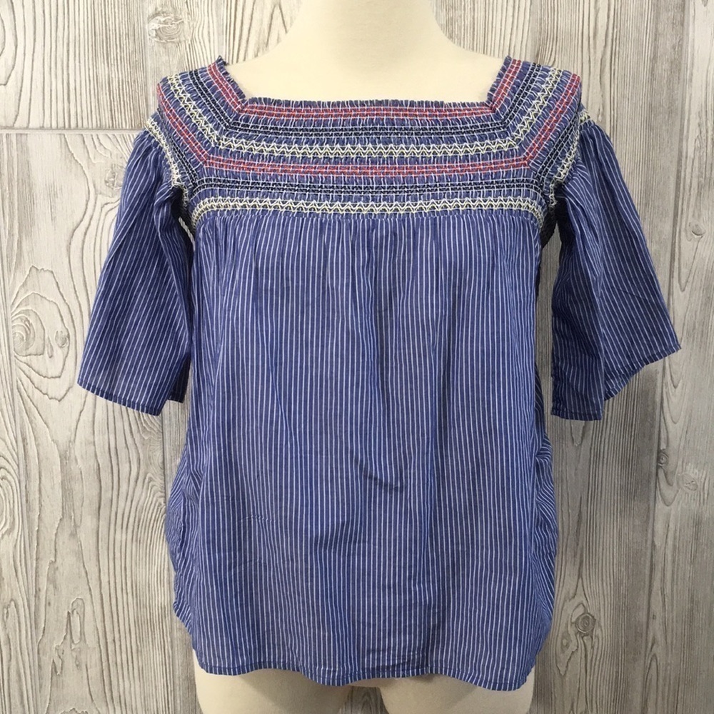 𝅺BEACH LUNCH LOUNGE Blue Striped Summer Top Medium